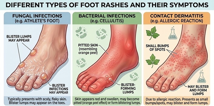 Blister Like Lumps On Toes From Foot Rashes: Causes, symptoms, diagnosis and treatment of foot rash lumps