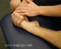 Foot pull ankle stretch to increase plantarflexion.  Approved use www.hep2go.com