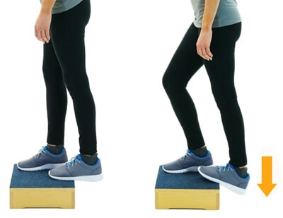 Standing Calf Stretch On Step: really helpful exercise with peroneal tendonitis