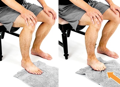 Towel Scrunch Exercise: Strengthen the foot muscles to help reduce heel pain. Approved use hep2go.com Towel Scrunch Exercise: Strengthen the foot muscles to help reduce heel pain. Approved use hep2go.com